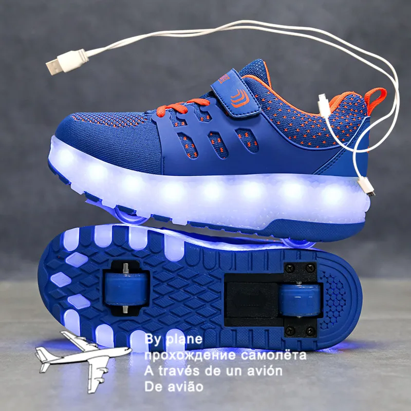 

Roller Sneakers for Kids Boys Size 28-40 LED Light Up Shoes with Double Wheels USB Charging Skate Shoes for Children Boys Girls