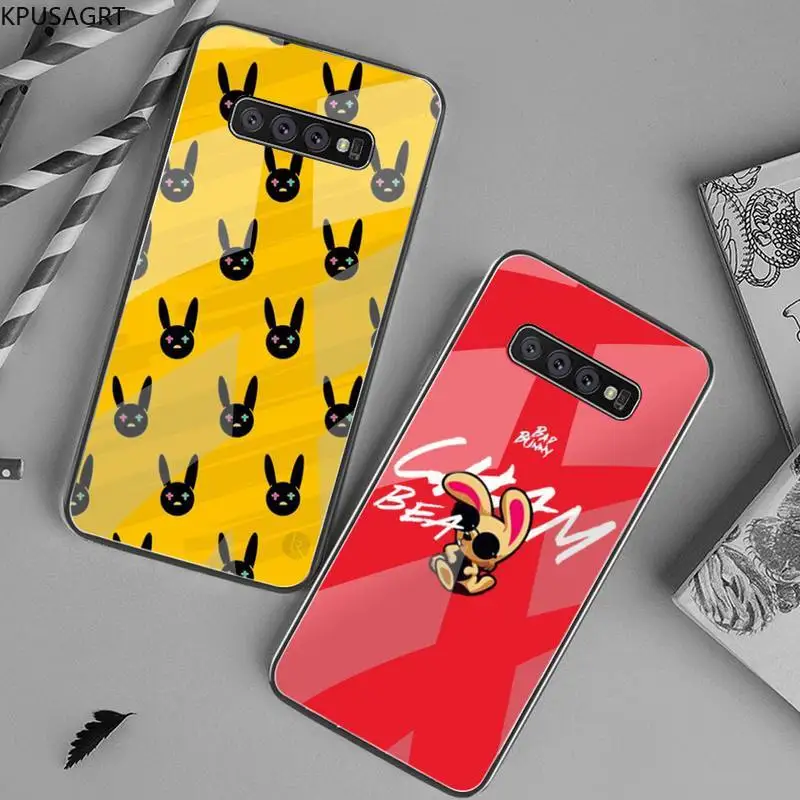 

KPWSAGRT Bad Bunny Soft black Phone Case Tempered Glass For Samsung S20 Plus S7 S8 S9 S10 Plus Note 8 9 10 Plus