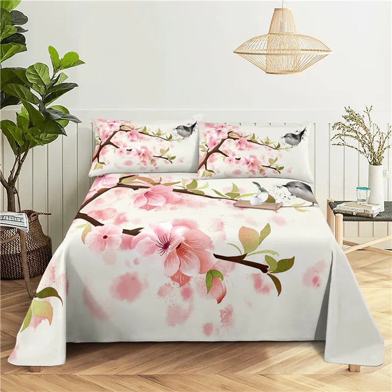 

Branch Flower 0.9/1.2/1.5/1.8/2.0m Digital Printing Polyester Bed Flat Sheet With Pillowcase Print Bedding Set