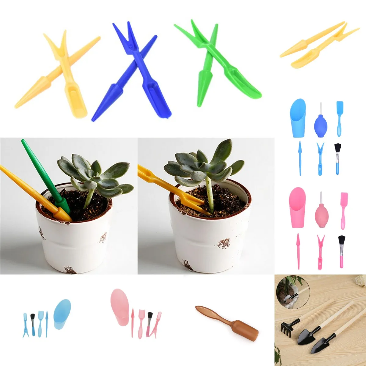 

1Set Mini Shovel Rake Spade Bonsai Tools Set Wooden Handle Metal Head For Flowers Potted Plant Mini Garden Tool