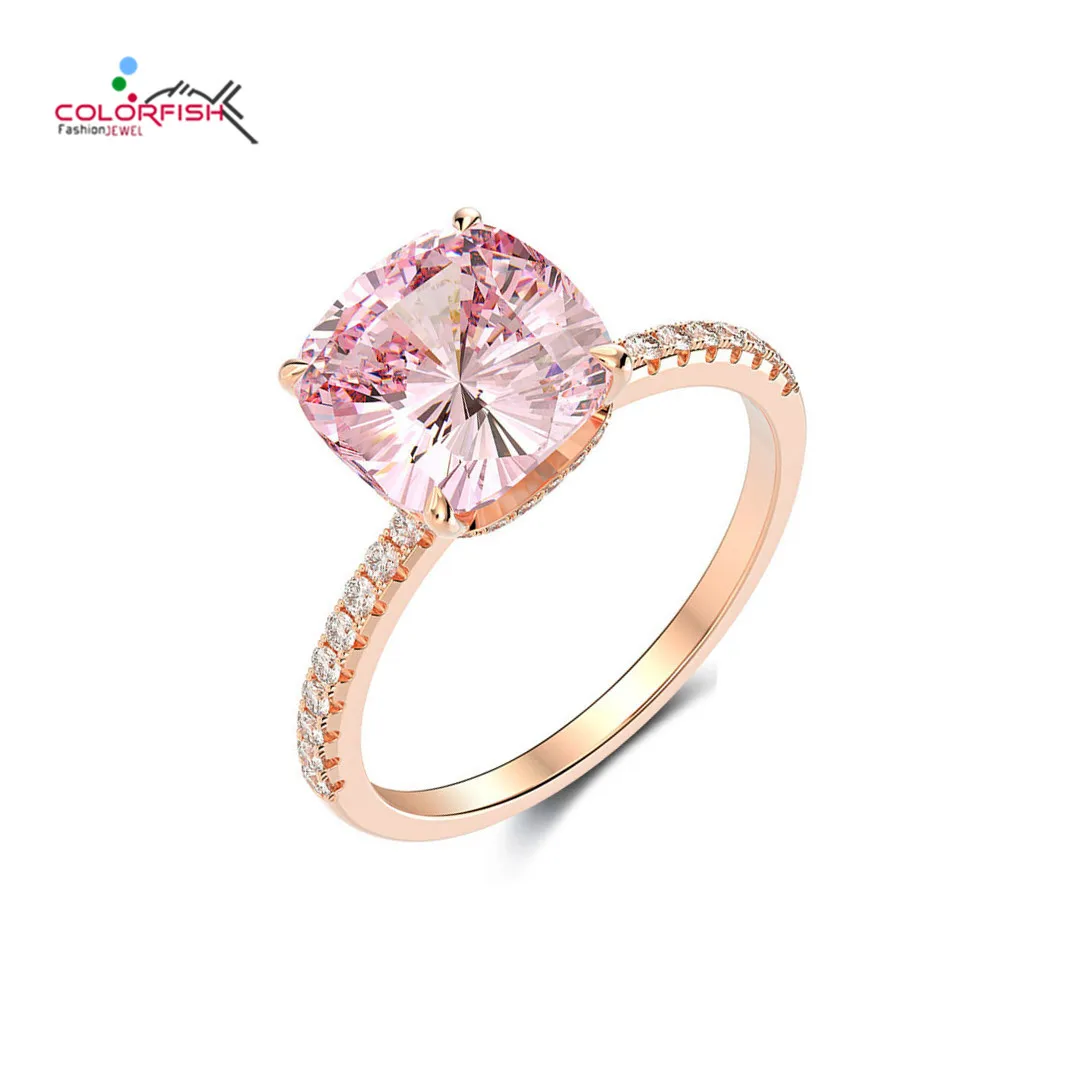 Кольца обручальные женские из розового золота 100% пробы с имитацией бриллиантов 10