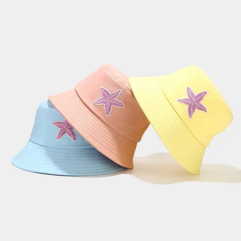 

2021 cotton Cartoons starfish embroidery Bucket Hat Fisherman Hat outdoor travel hat Sun Cap Hats for Men and Women 161