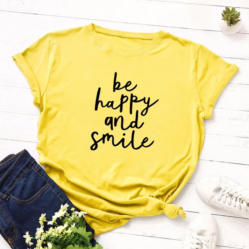 Женская летняя футболка с надписью Be Happy and Smile|Футболки| |