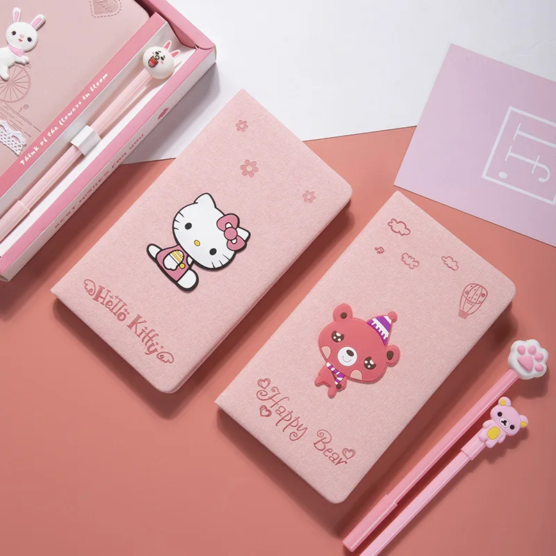 

A6 Cute Notebook Journal Stationery Supplies Pu Leather Kawaii Agenda Journal Notebooks Inkproof Thick Paper Diary with Cute Pen