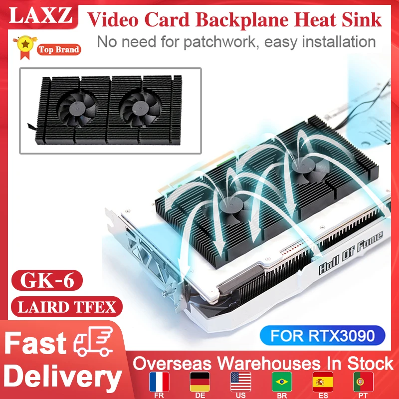 

GPU Backplate Radiator Graphics Card Backplane Memory Cooler Dual PWM Fan VRAM Heatsink for RTX 3090 3080 3070 Series Video Card