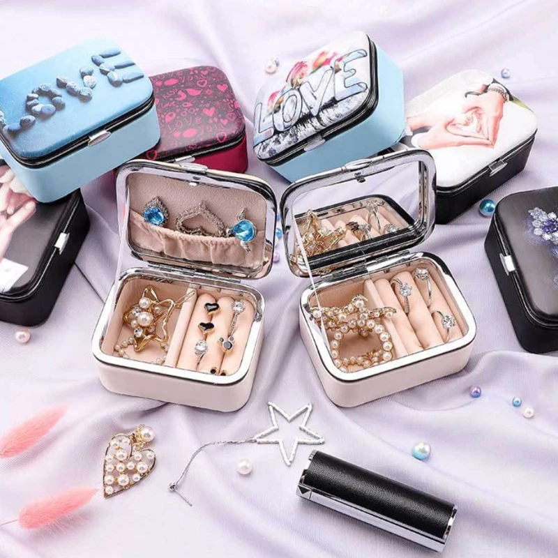 

Travel Leather Bracelet Box Brooch Jewelry Storage Case with Mirror Earrings Necklace Protable Organizer Display
