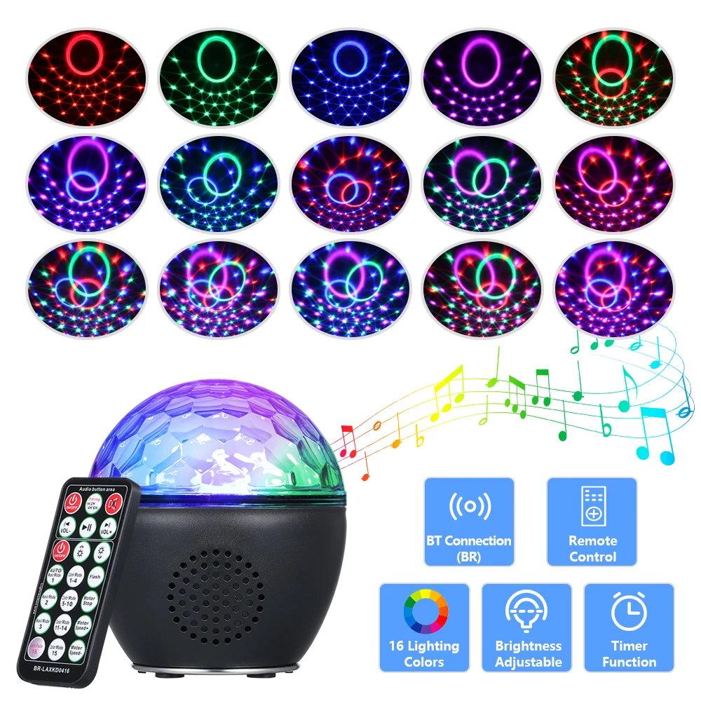 

USB Disco Ball Light with IR Remote Control BT Connection Music Speaker Sound Activated Light for Party Birthday Gift Christmas