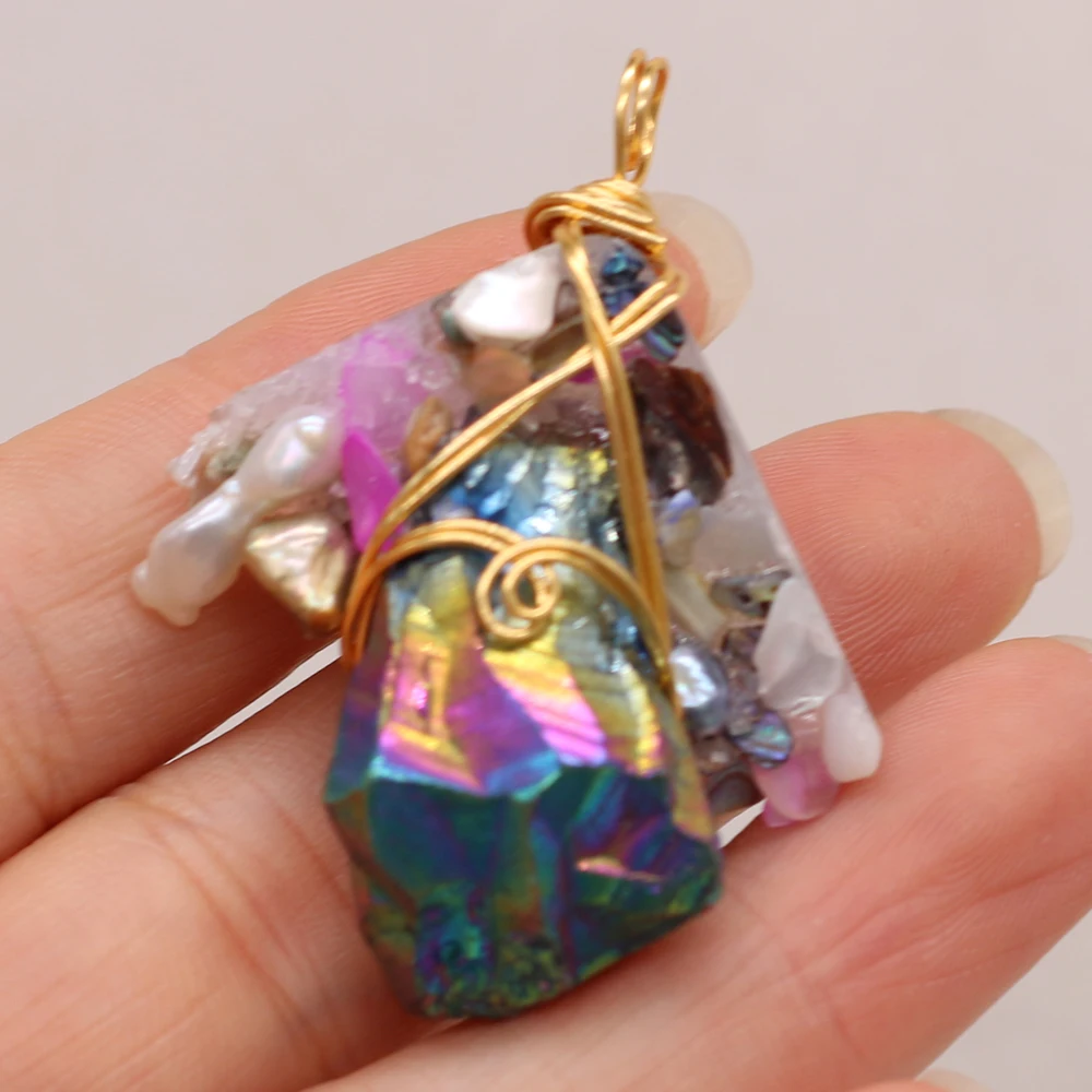 

Natural Stone Irregular Crystal Bud Wrapped Gold Thread Pearl Pendant for Jewelry Making Charm DIY Necklace Earrings Accessories