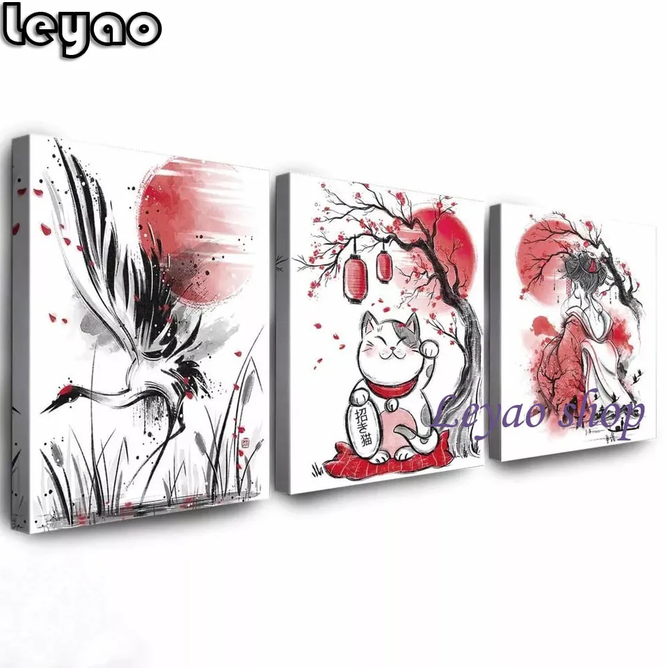 

Триптих 5D "сделай сам", картина из бриллиантов, Строительный набор, журавль, женщина, Полная работа, квадратные, круглые бриллианты, вышивка, ...