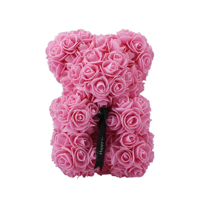 25cm pink Большой изготовленный на заказ плюшевый медведь Роза 40 см с коробкой роскошный 3D медведь розы цветок Рождественский подарок Прямая поставка - Цвет: 25cm pink