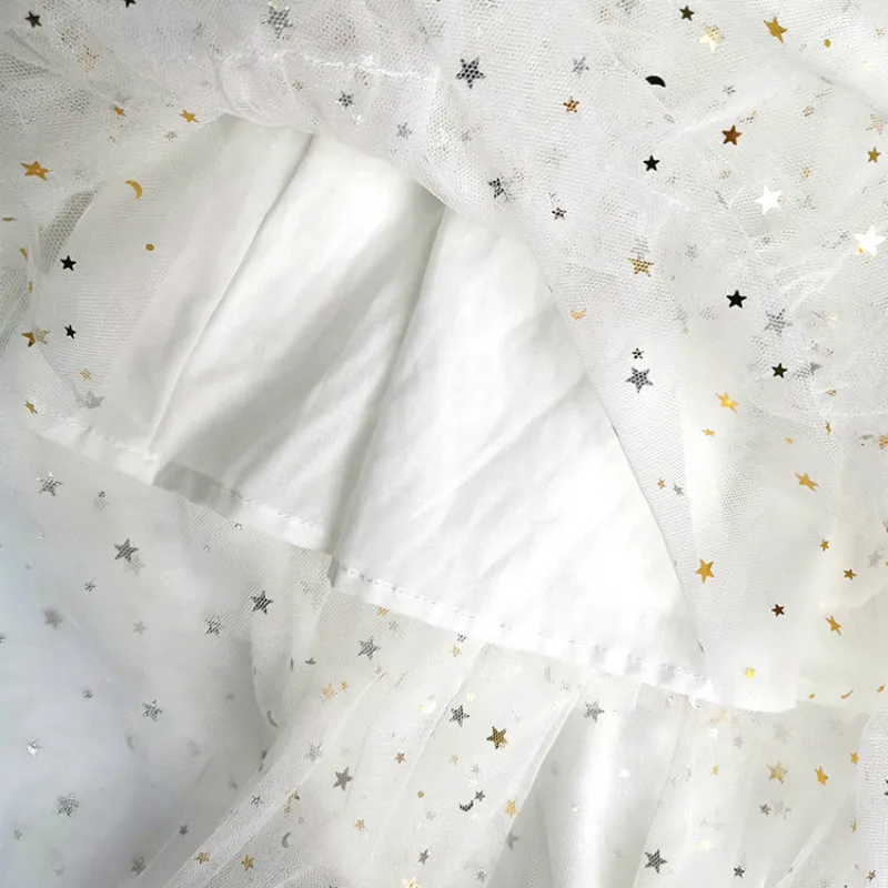 Платье для девочек весенне-летнее кружевное со звездами и блестками мамы дочки