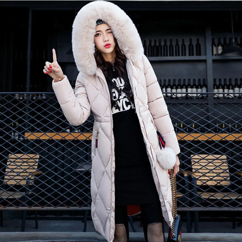 Big Fur Winter Coat Thickened Parka Women Stitching Slim Long Winter Coat Down Cotton Ladies Down Parka Down Jacket Women