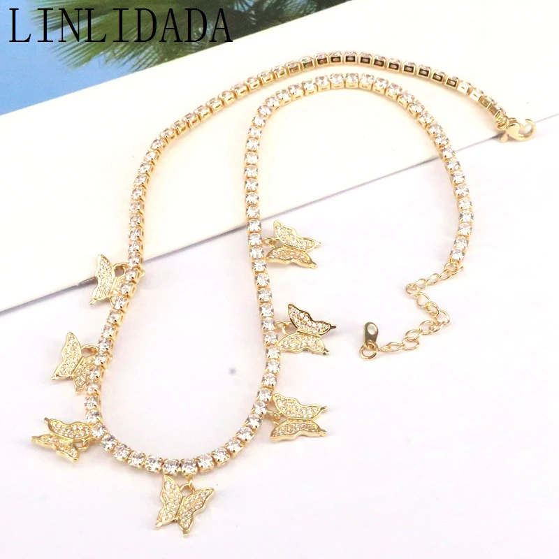 

3Pcs Gold Color Butterfly Pendant Necklace Female Shiny Crystal Clavicle Chain Fashion New Design Jewelry Party Gift