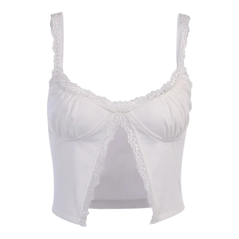 

Yitimuceng Sexy Tank Top Women Low Cut Lace Crop Tops Deep V Neck Sleeveless Bustier Summer Short Clothing Fashion Streetwear