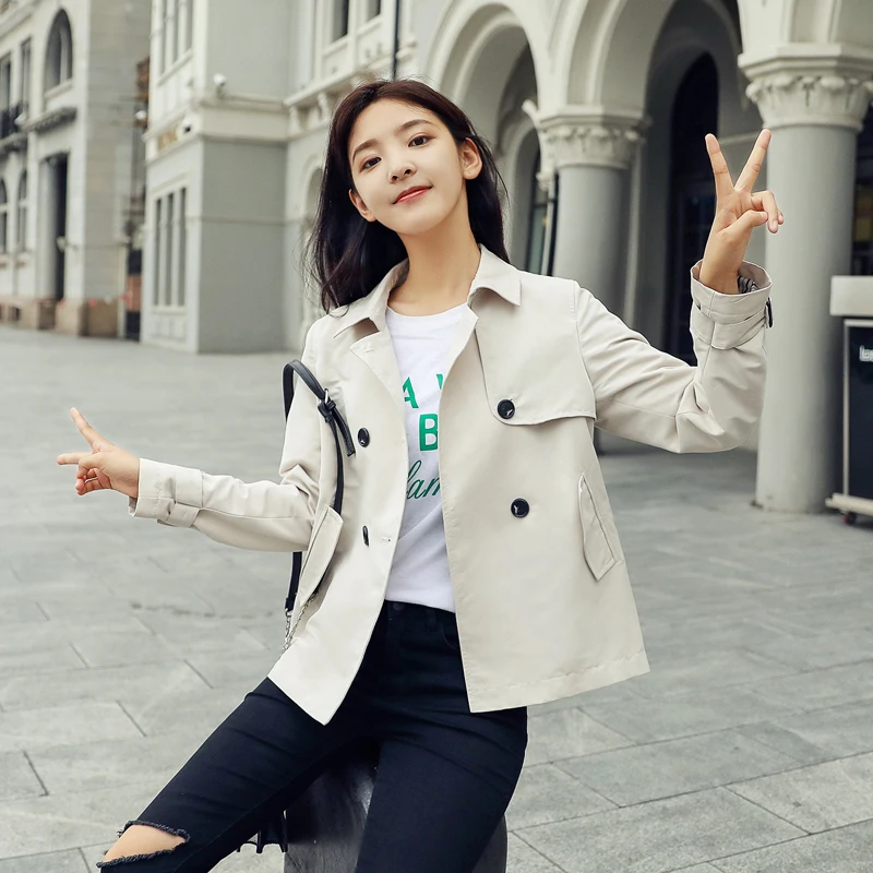 

Trench Coat Mujer Spring Autumn Short New Long-sleeved Double-breasted Stitching Women's Thin Straight Windbreaker Female Z685