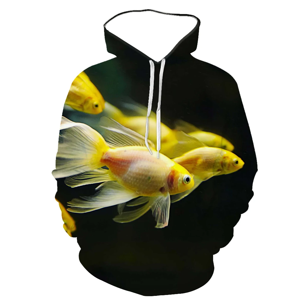 3DSpring And Autumn New Men's Crane Top Red Goldfish Print Hoodie Ocean Aquarium Small Fresh Fashion Fish  Pullover Customizable