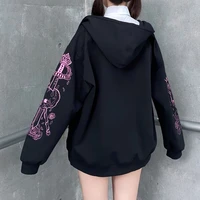 harajuku zip up hoodies women punk goth long sleeve printed sweatshirt autumn streetwear oversized black female hoodie jacket