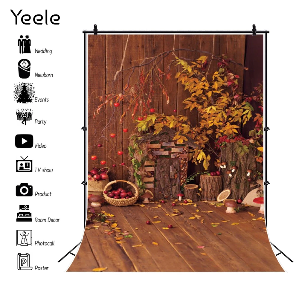 

Yeele Autumn Fallen Leaves Background Photography Fruit Warehous Wood Wall Floor Baby Portrait Photo Backdrop Photographic Prop