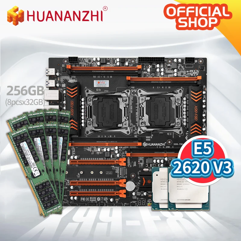 HUANANZHI X99 F8D Материнская плата Intel Dual с XEON E5 2620 V3 * 2 8*32 Гб DDR4 ECC памяти комбо комплект NVME USB|Материнские платы| |
