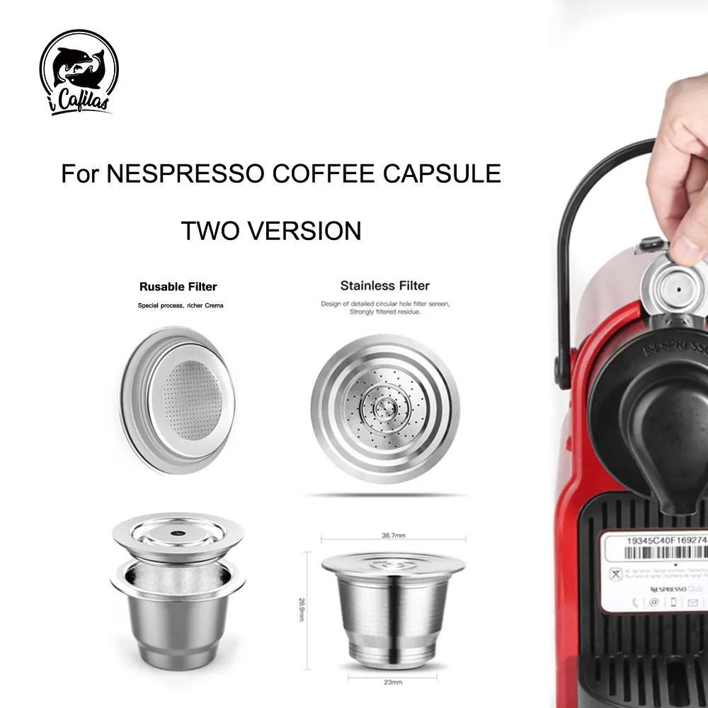 ICafilas для Nespresso многоразовые капсулы из нержавеющей стали кофе фильтр Pod тампер