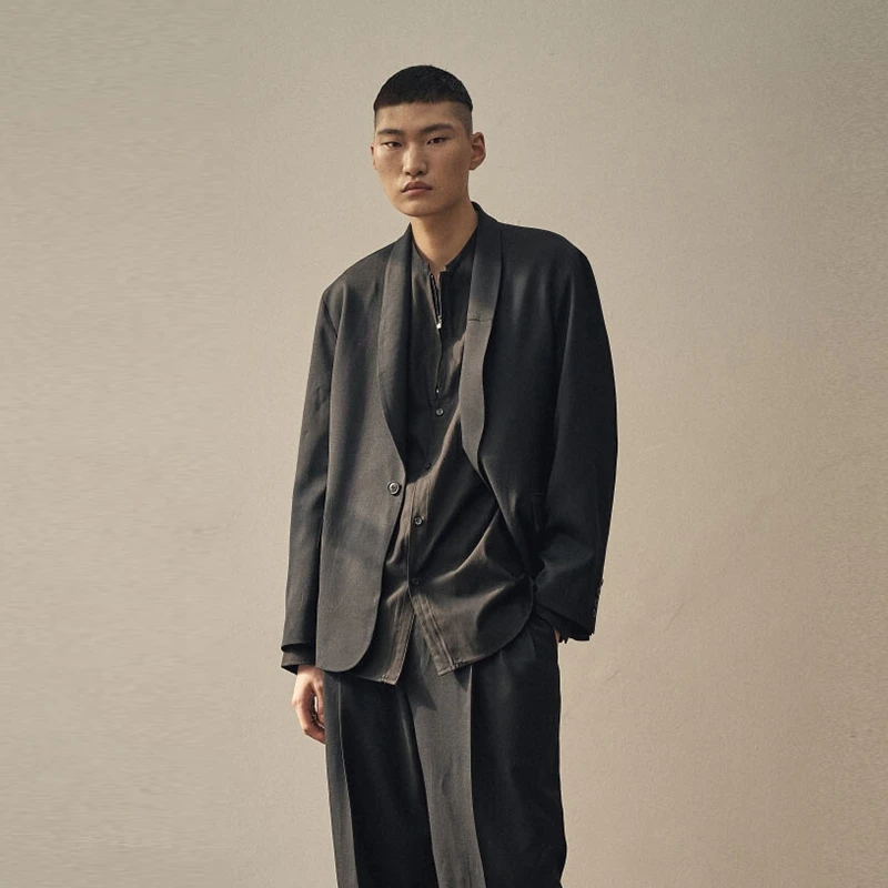 Пиджак мужской повседневный свободного покроя модный винтажный черный блейзер