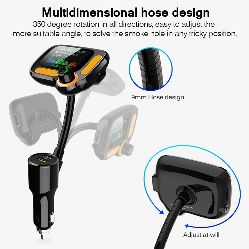 

Onever FM Transmitter Bluetooth 5.0 AUX Hands-Free Car Modulator Color Screen Car Mp3 Player Car Kit Dual USB Fast Charger Hot