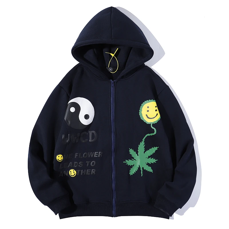 

Smiley Letter Foam Kanye West Zip Hooded Mens and Womens Oversize Stranger Things Oversize Streetwear Fleece Sweatshirt