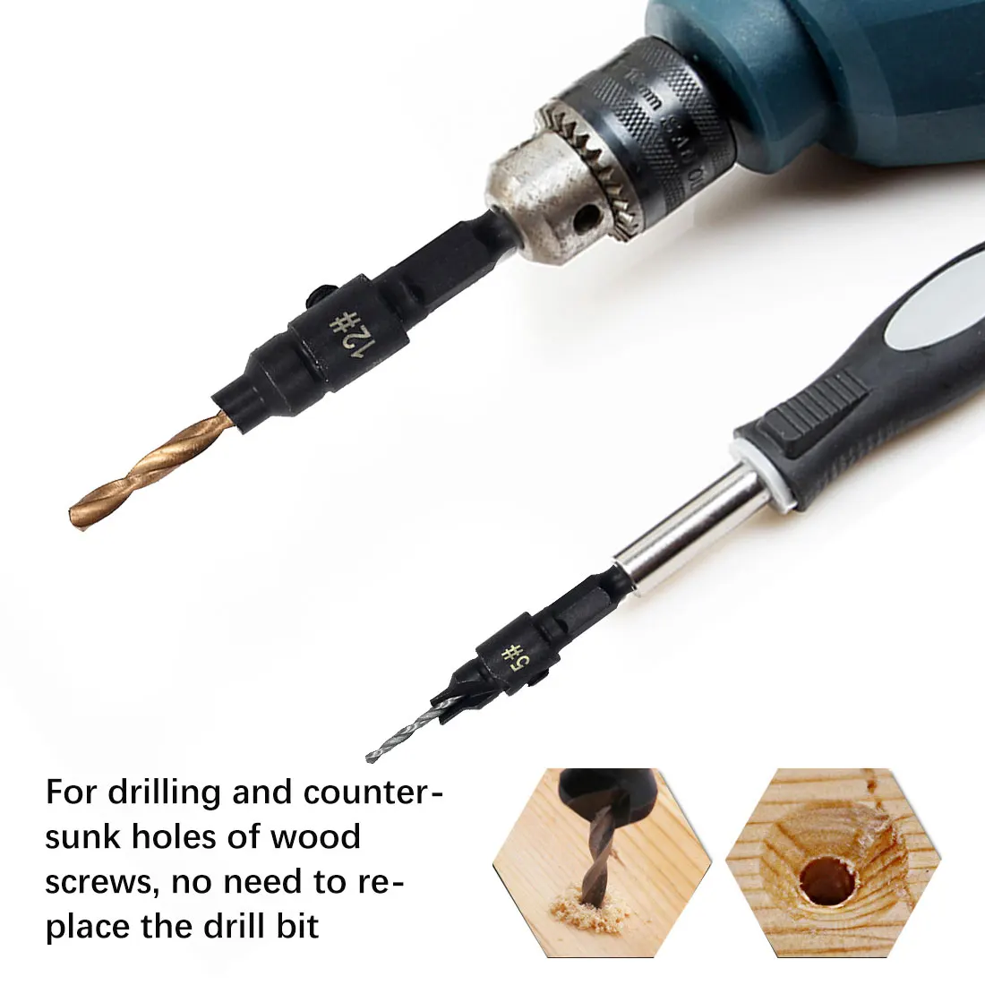 

5pcs Countersink Drill Woodworking Drill Bit Set Drilling Pilot Holes For Screw Sizes #5 #6 #8 #10 #12