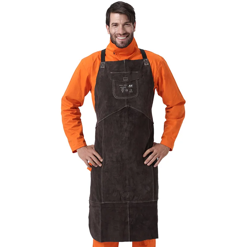 Carbon brown Welding Apron Heat Insulation Split Cow Leather Work Protective Aprons Flame Resistant Welders Workplace Safety Clothing - Цвет: Carbon brown