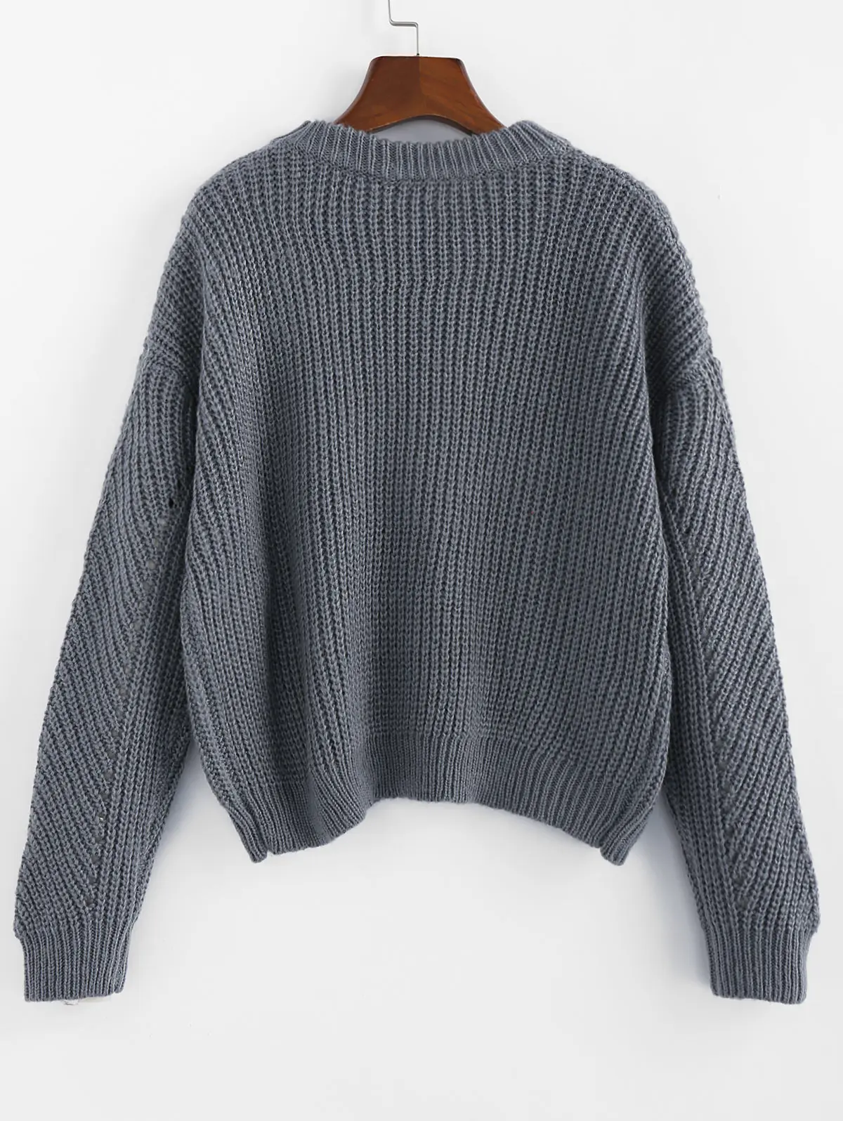 ZAFUL Pointelle свитер с вырезом лодочкой и спущенными плечами синий серый вязаный