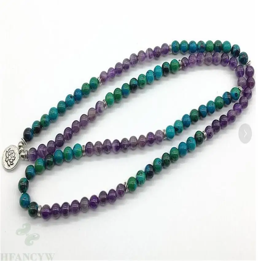 

8mm Natural Amethyst Lapis Lazuli 108 Bead Mala Necklace Meditation Handmade Reiki Bless Yoga Classic Elegant