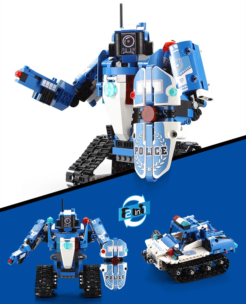 Technic 2,4 Ghz rc трансформация гусеничный полицейский робот строительный блок со звуковым кирпичом полицейский автомобиль радиоуправляемые игрушки