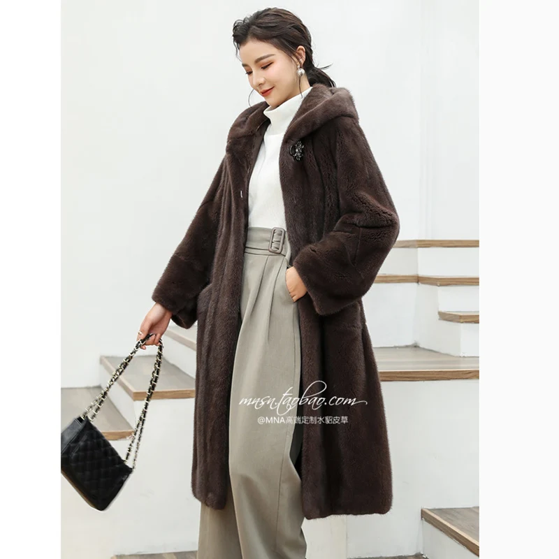 Длинная норковая Женская Шуба с капюшоном меховое пальто шуба для женщин