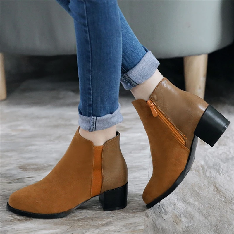 Botas mujer invierno/2019 г. Короткие ботильоны на среднем каблуке в стиле ретро молнии