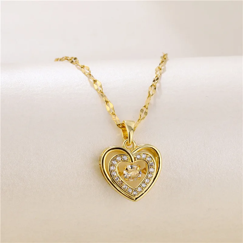 

Sweet Romantic Beating Heart Series Zircon Crystal Heart Pendant Women Necklaces Elegant Engagement Wedding Jewelry Female