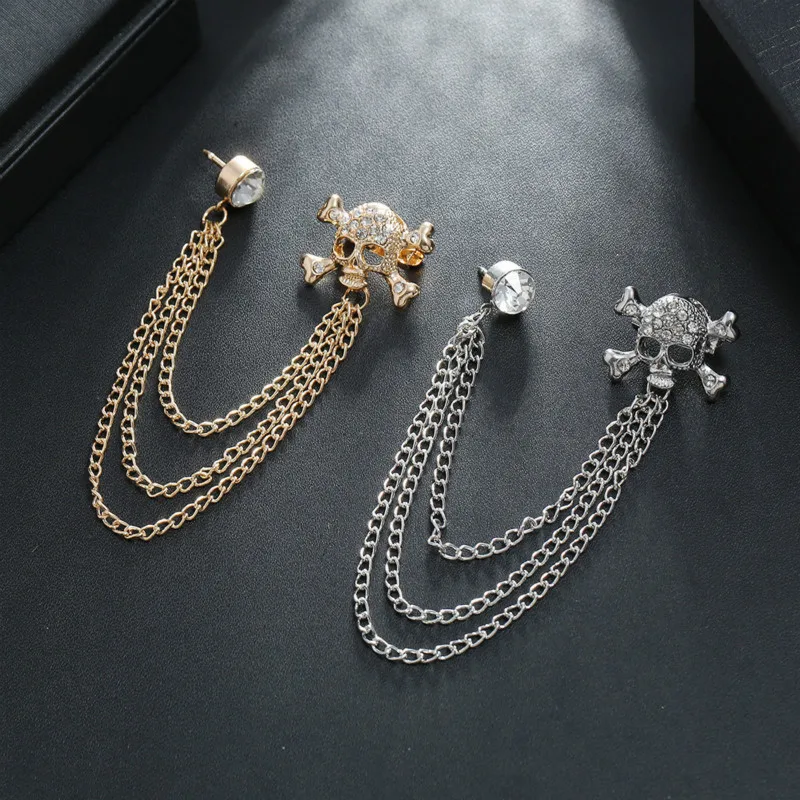 

Fashion Gold Color Skull Tassel Brooch 2020 Creativity All-match Popular Personality Rhinestones Alloy Unisex Chain Brooch