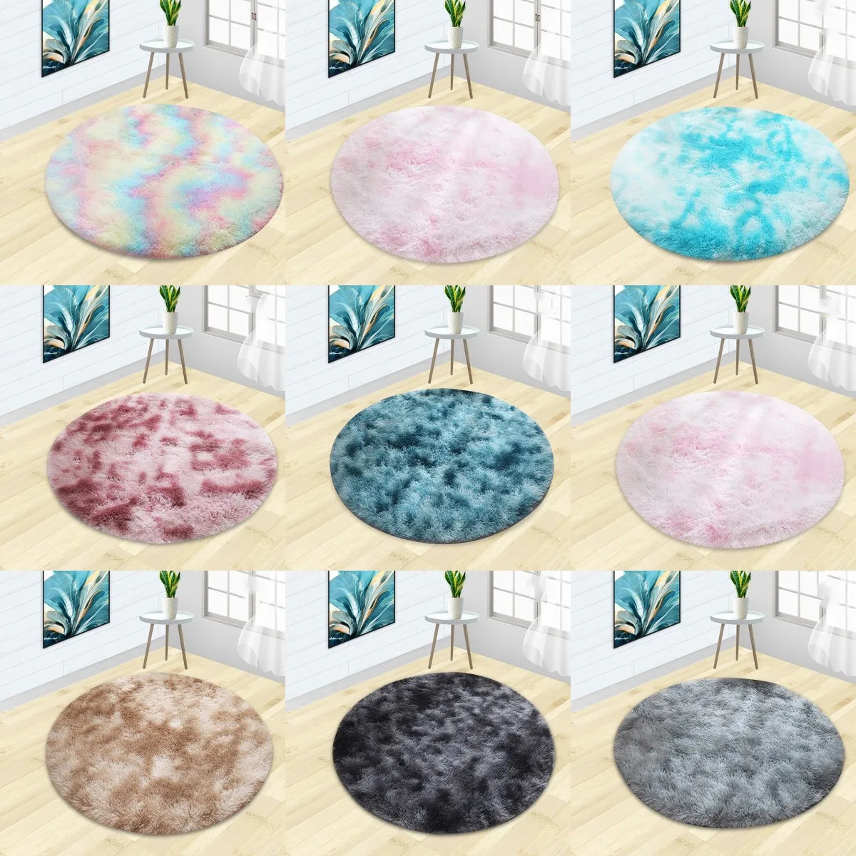 

Round Plush Carpet For Living Room Fluffy Rug Thick Bed Room Carpets Anti-slip Floor Soft Rugs Tie Dyeing Velvet Kids Room Mat