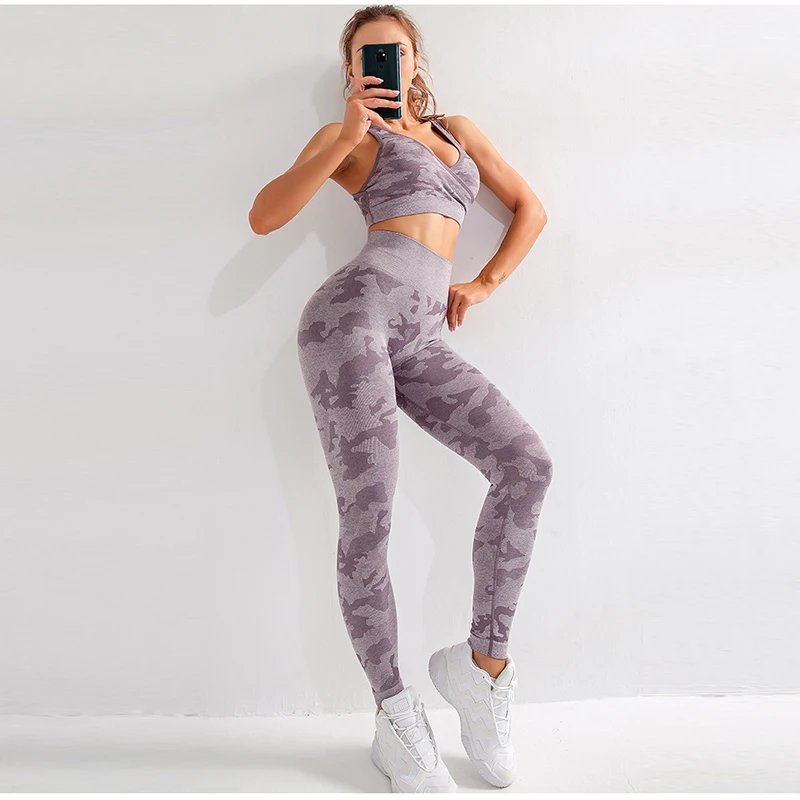 

Seamless Camo Camouflage Yoga Set Sports Clothing Fitness Outfit Sportswear Yoga Leggings Set Woman Gym Sports Suit For Women
