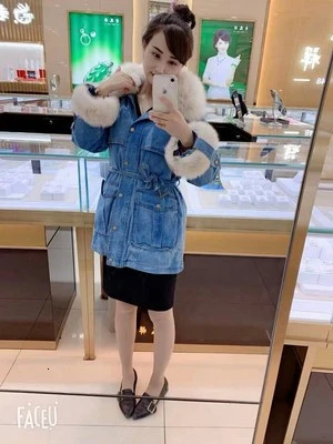 Зимняя женская теплая джинсовая куртка из овечьей шерсти модное длинное пальто с