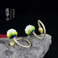 chengyue original brand handmade ailian s925 sterling silver ornament fashionable exquisite burnt blue hetian jade lotus ring
