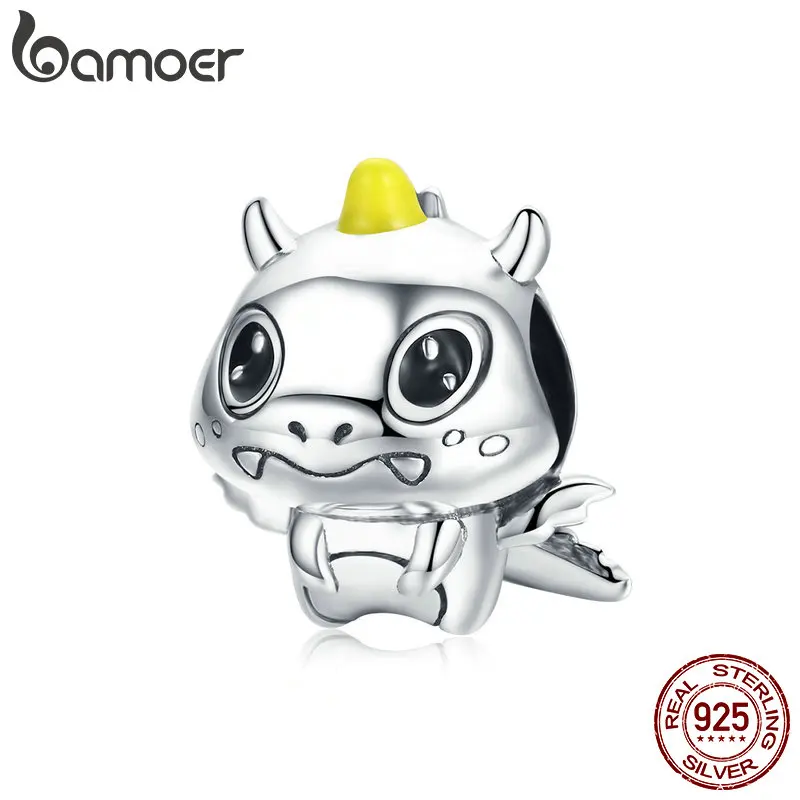 BAMOER, 925 пробы, серебряные, милые, единорог, дракон, динозавр, бусины, подходят для женщин, браслеты и ожерелья, серебряные ювелирные изделия, изготовление BSC060