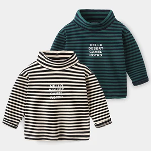 Toddler Boys Tshirt Casual Turtleneck Striped Letter Print Baby T Shirt for Boy Kids Clothing Children's Cotton Bottoming Shirt