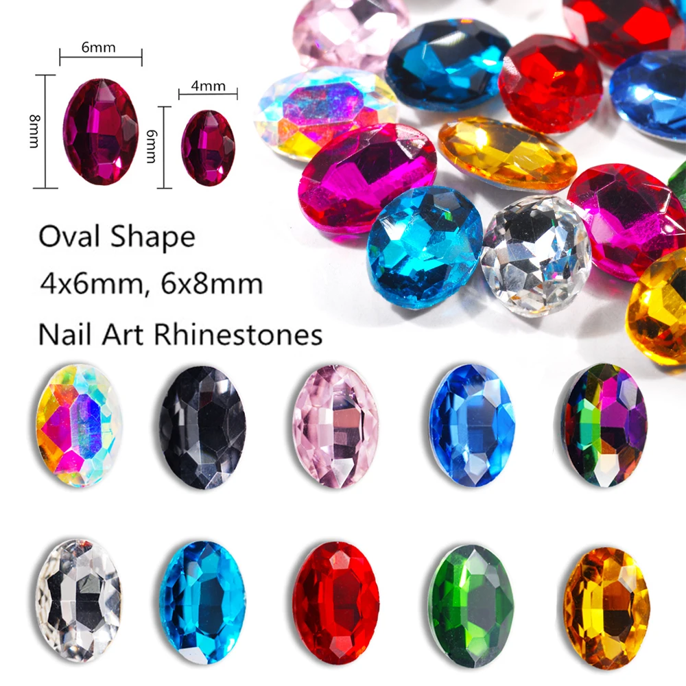 

20pcs Ellipse Shape Glitter Nail Rhinestone 4*6mm Colourful Glass Crystal Stone 3d Manicure Nail Art Decorations Diamonds
