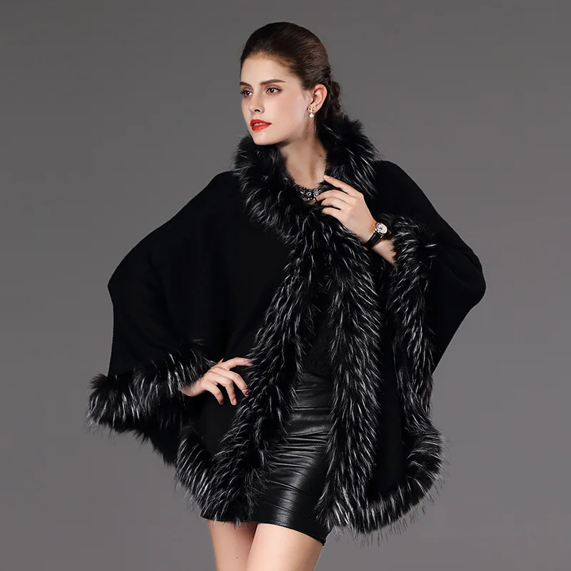 

2021 Winter Auburn Black Collar Shawl Cloak Women Fashion Warm Coat Capes Et Ponchos Poncho Femme Gift