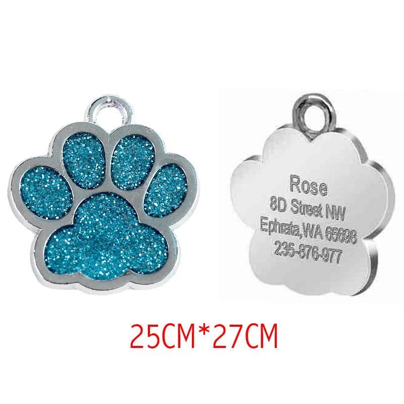 27x25mm Blue Персонализированные индивидуальные собаки ID тег гравировка металла Pet Cat имя метки ошейник аксессуары кулон табличка блеск брелок - Цвет: 27x25mm Blue