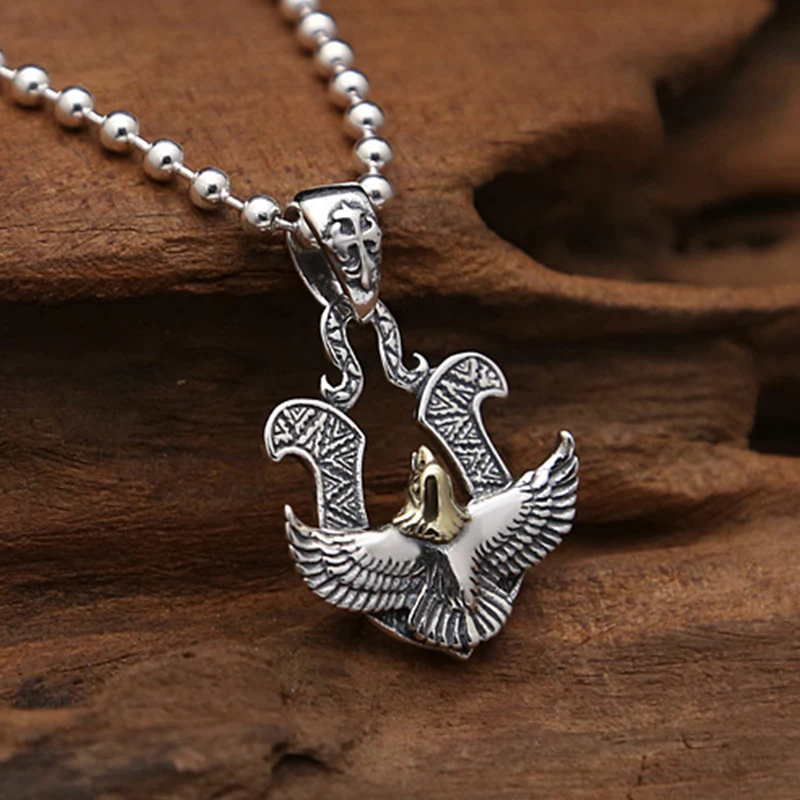 

S925 sterling silver jewelry retro Thai silver personality flying eagle U-shaped small pendant men and women trend pendant