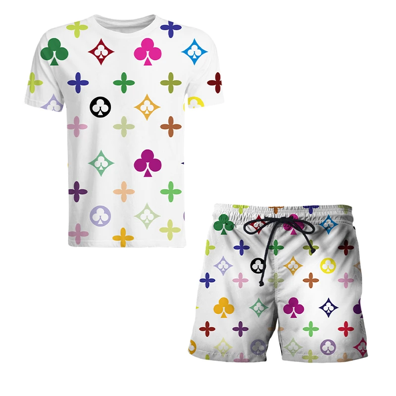 

LV Men's Sports Suit 3D Printing Fashion Casual Swimwear Suit Street Brand Fitness Suit
