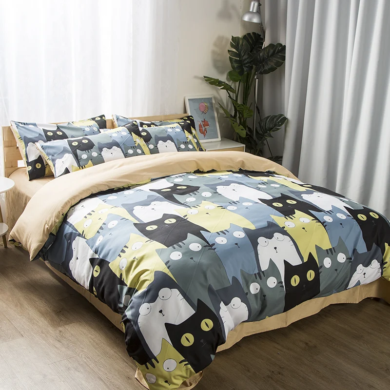 

Cartoon Cat Bedding Sets Duvet Cover Set 3pcs single Queen King Quilt Cover pillowcase Bedclothes Bed Linen(No Sheet No Filling)