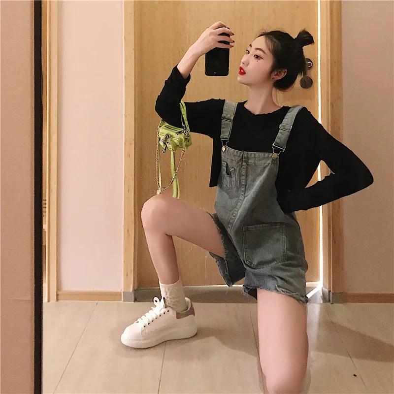 

Rompers Women Denim Wide-leg Loose Hole Fur-lined Stylish Streetwear Casual Vintage Washed All-match Ulzzang Chic Trousers New