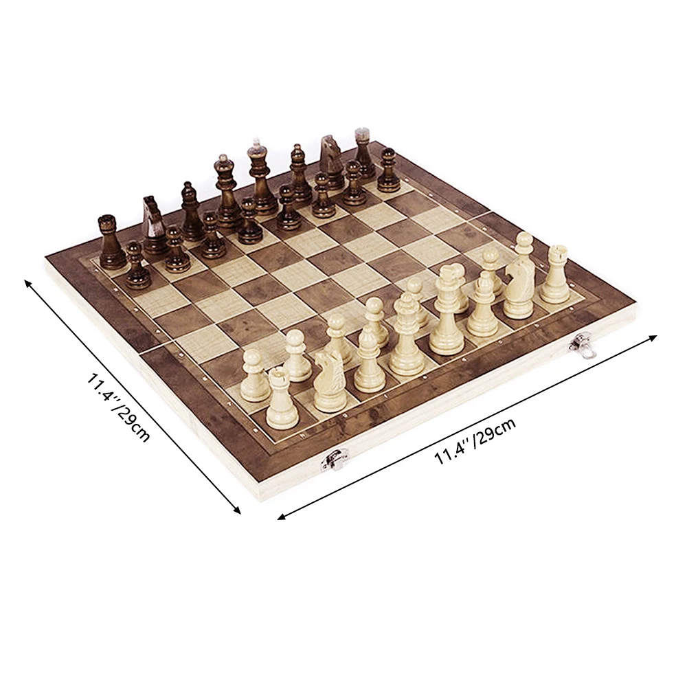 Складная деревянная шахматная доска набор 3IN1 Магнитный деревянный складной